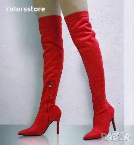Чизми на ток - червен велур - TS22