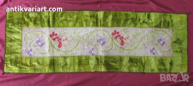 19 век Ръчно Бродирано Каре, Покривка, Тишлайфер, снимка 1