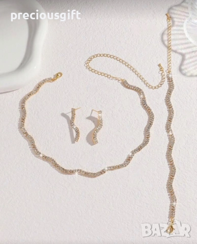 Комплект бижута от 3 части - колие, обеци и гривна, снимка 2 - Бижутерийни комплекти - 52338690
