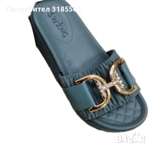 Луксозни дамски чехли с елегантни златисти елементи, снимка 6 - Чехли - 51526104