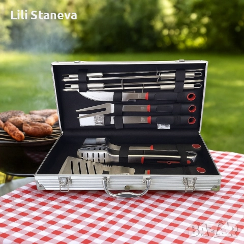 Луксозен комплект от 11 инструмента за барбекю в алуминиев куфар. , снимка 2 - Куфари с инструменти - 51772625