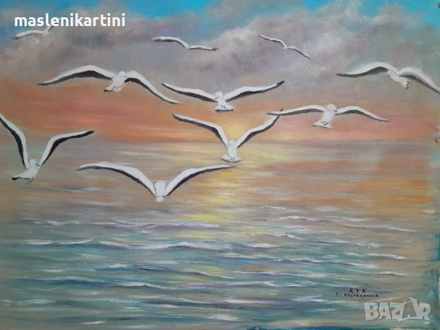 Полетът на чайките маслена картина , снимка 1