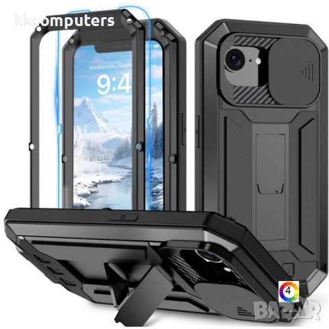 iPhone 16e R-JUST Metal Back Cover /Tempered Glass Удароустойчив Калъф и Протектор