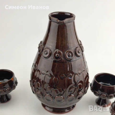 Стар керамичен сервиз за вино 5 чаши и кана #6012, снимка 4 - Други ценни предмети - 50701304