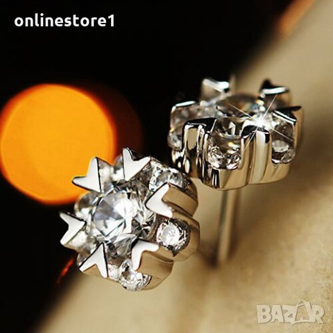 Сребърни Обеци Искряща Снежинка - 925 печат сребро BA221, снимка 4 - Обеци - 28147744