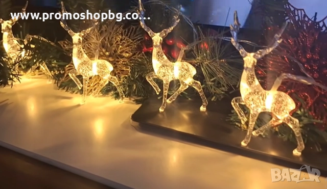 Коледна декорация с LED светещи еленчета, топло бяло, снимка 2 - Декорация за дома - 52409010
