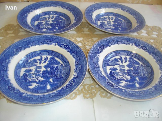 Винтидж Порцелан 1949г-1957г-VICTORIA PORCELAIN WILLOW FENTON-Made in ENGLAND-4 бр.НОВИ Чинии ф230мм, снимка 4 - Чинии - 39895680