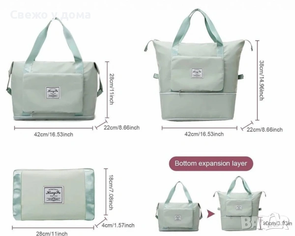 Чанта с уголемяващо се дъно с цип - 100% непромокаема материя/ Цвят: Черен няма преден джоб, сив, ли, снимка 16 - Чанти - 53461566