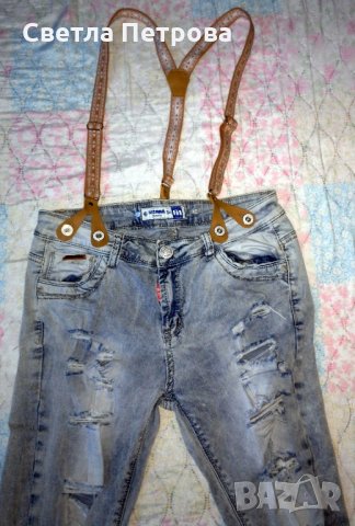 Нови ластични памучни дънки,  с размери 29/32 и височина 165-174 см., снимка 4 - Дънки - 28061006