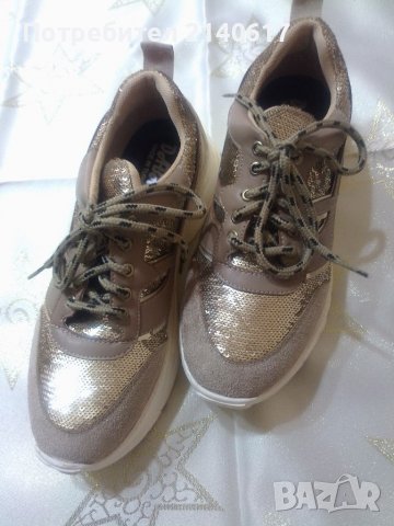Дамски сникърси в цвят капучино и злато N:38