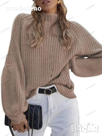 Дамски ежедневен свободен пуловер с висока яка, 8цвята - 023, снимка 8 - Блузи с дълъг ръкав и пуловери - 43039851