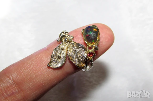 925 Сребърен пръстен с опал 8x6мм, снимка 2 - Пръстени - 50898201