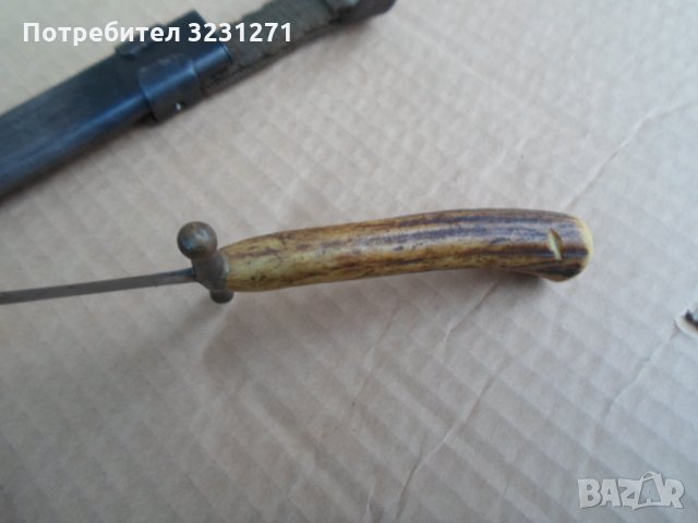 Рядък старинен,винтидж нож,щик.кортик,рогова дръжка,с кания, снимка 3 - Ножове - 34914630
