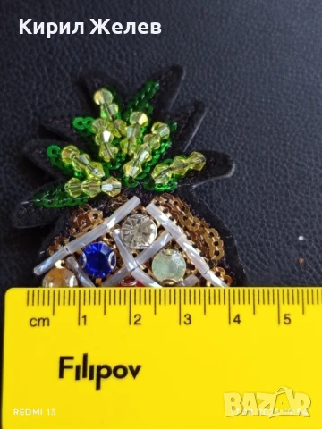 Красива апликация АНАНАС с ЦВЕТНИ КАМЪНИ брошка игла 13716, снимка 6 - Други - 51395706