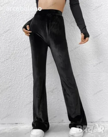 Дамски кадифени ежедневни клоширани панталони с висока талия