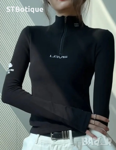 💎 Елегантна Дамска Тениска с Цип и Стояща Яка – STBoutique💕 , снимка 4 - Тениски - 51947083