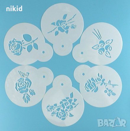 6 бр Рози кръгли малки стенсил шаблон спрей за бисквитки чаша украса кекс декорация пудра захар