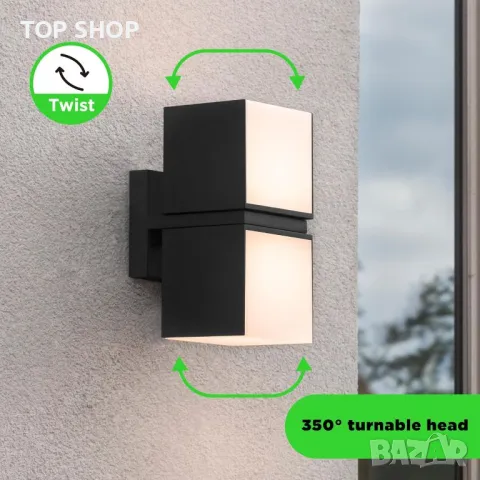 LUTEC Cuba LED Въртяща се алуминиева външна/вътрешна стенна лампа, 1000LM 3000K, 24W, снимка 5 - Лед осветление - 49566695