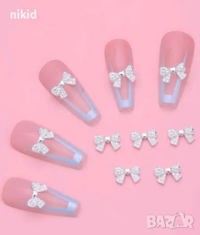 бижу за нокти сребристи панделки панделка с сърце и камъчета декорация украса за маникюр нокти и др
