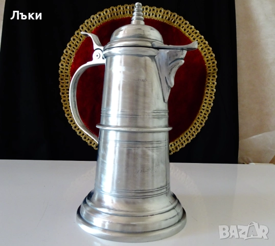 Кана от калай,калаена кана с капак,средновековен дизайн. , снимка 5 - Антикварни и старинни предмети - 51515248