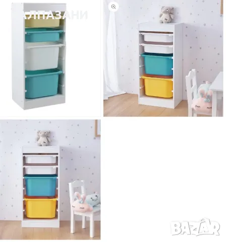 Детски Шкаф, Етажерка за Играчки с 4 Кутии за Съхранение, Бял TF6745-2, снимка 2 - Мебели за детската стая - 47718002