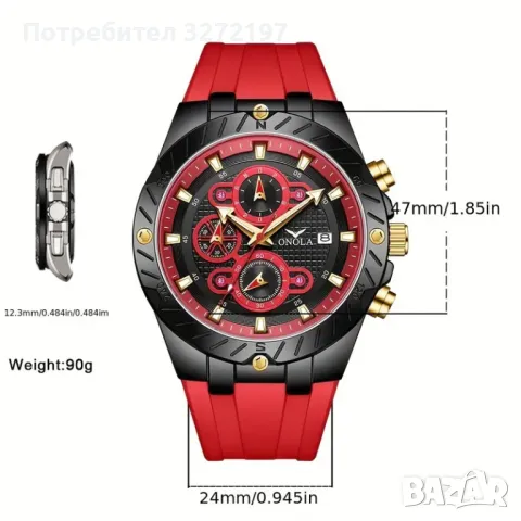 ONOLA кварцов часовник,хронограф,дата,водоустойчив,силиконова каишка, снимка 6 - Мъжки - 48031659