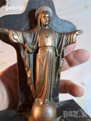 бронзова статуетка Исус Христос с дървен пиедестал 32/3, снимка 7 - Декорация за дома - 53123667