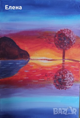 Абстрактен пейзаж, акрил, 30 на 40 върху платно, снимка 2 - Картини - 43894432