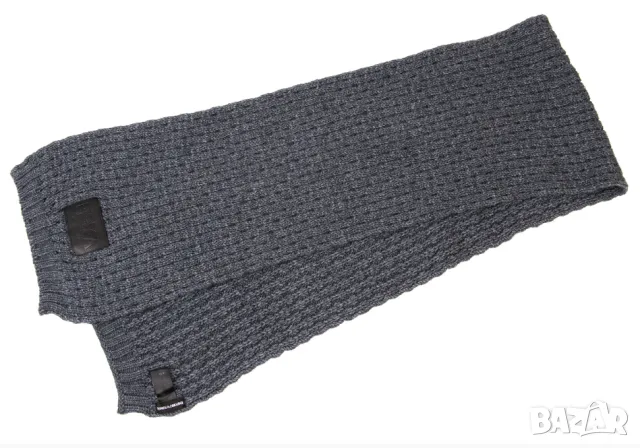 EMPORIO ARMANI  плетен шал с кожена  кръпка с логото лилав цвят, снимка 2 - Шалове - 48908942