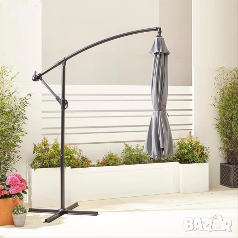 Градински чадър със стойка , 300 × 258 см, цвят антрацит, снимка 6 - Градински мебели, декорация  - 44905534