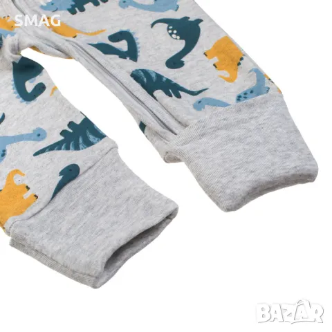 Бебешко памучно боди ромпър сиво с динозаври S_1245185, снимка 3 - Бебешки гащеризони - 49897218