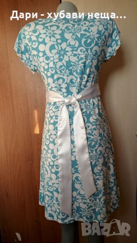 Свежа рокля в синьо и бяло, със сатенен колан 🍀♥️S,M♥️🍀арт 4418, снимка 3 - Рокли - 37598754