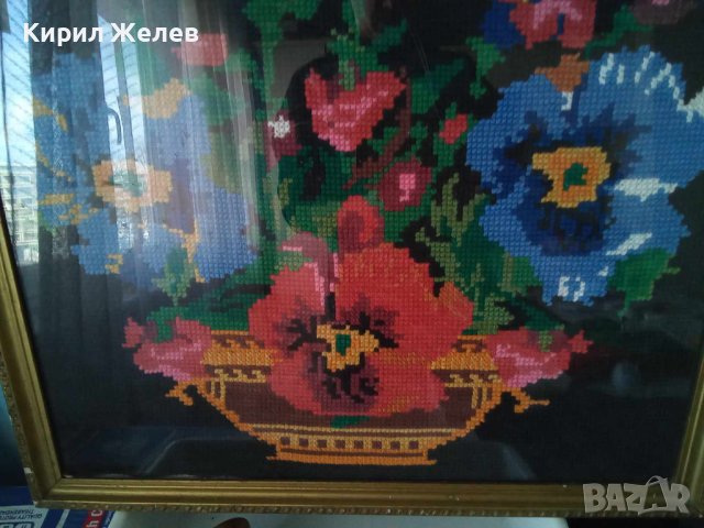 ГОЛЯМ ПРЕКРАСЕН Стар ГОБЛЕН Кошничка с ЦВЕТЯ Идеален За ДОМА ВИЛАТА РЕТРО ИНТЕРИОРНА ДЕКОРАЦИЯ 42935, снимка 9 - Гоблени - 43750287