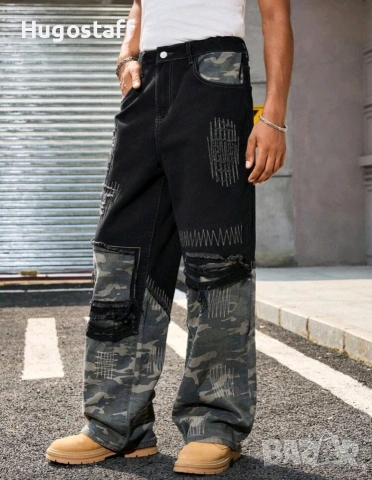 Нови черни камуфлаж baggy дънки Casual Loose Fit Jeans панталони карго Л/34