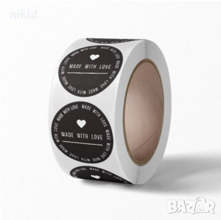 100 бр MADE WITH LOVE ❤ черни малки самозалепващи лепенки стикери ръчна изработка подарък, снимка 4 - Други - 32678762