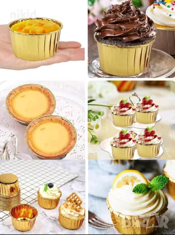 25 бр сребърни златни металик хартиени кошнички капсули за кексчета мъфини парти, снимка 3 - Форми - 39160173