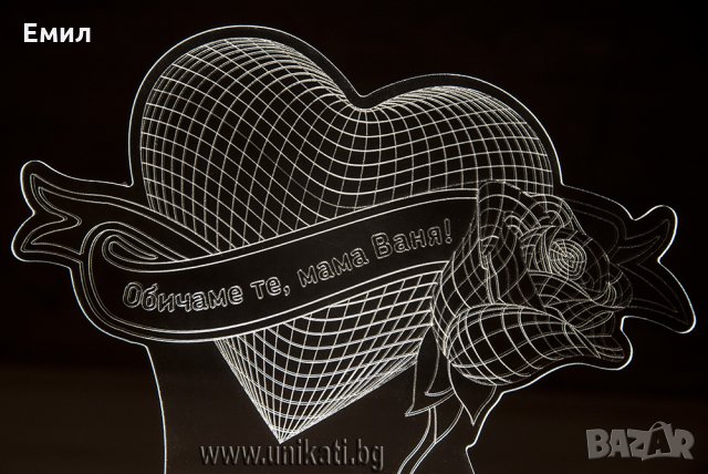 3Д лед лампа със сърце и роза Подарък за 8 - ми Март, снимка 2 - Настолни лампи - 35314328