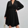 Макси елегантна, мека и еластична рокля с ефектно плисе и подвижен свалящ се колан в черно, снимка 1