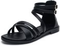 Halfword Дамски равни римски сандали, черно, размер 39