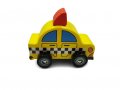 Играчка количка, Такси, Дървена, Жълта, 10х5 см, снимка 1 - Коли, камиони, мотори, писти - 37742924