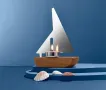 TCHIBO Свещник лодка от натурално дърво и стомана, снимка 1
