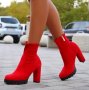 Боти на ток - червен велур - 2CA-9477, снимка 3