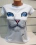Страхотна нова дамска тениска с 3D принт котка със сини очи, снимка 1 - Тениски - 28344647