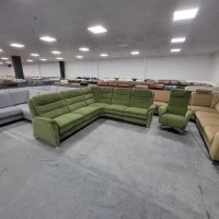 Зелен ъглов диван от плат с ел.релакс и фотьойл "PP - PF20073", снимка 1 - Дивани и мека мебел - 39965022