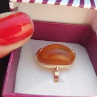 Златен руски/съветски пръстен с Натурален Кехлибар , снимка 1 - Пръстени - 43940614