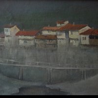 Стара картина, пейзаж от гр. Елена, български автор, 1970-те, снимка 2 - Картини - 28763512