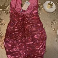 Нова клубна рокля с етикета House London  метален металически ефект в златисто лилав цвят бляскава , снимка 5 - Рокли - 34069568