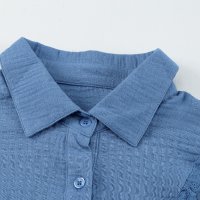 Дамска риза с дълъг ръкав и къдрички в син цвят, снимка 9 - Ризи - 40148800