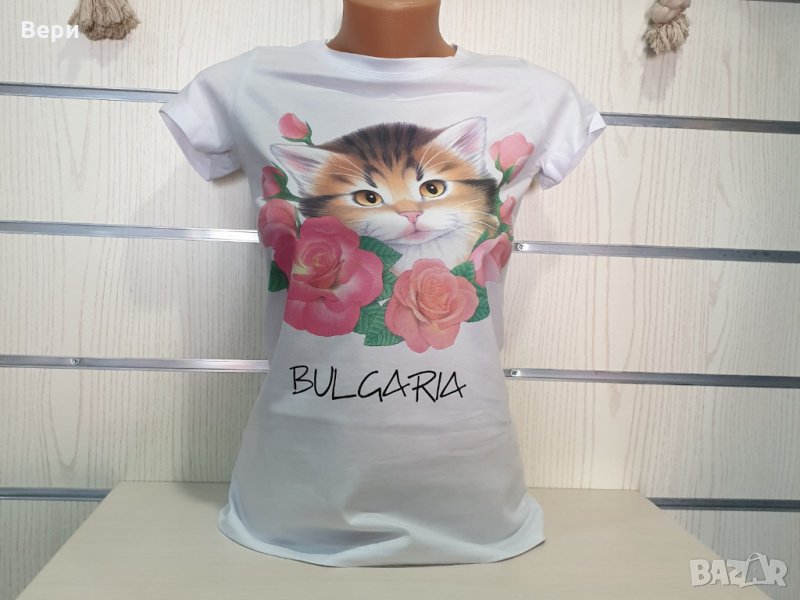 Нова дамска тениска с трансферен печат Коте, Рози, снимка 1