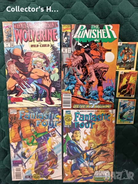 Лот 4 ретро комикса и 3 карти на Марвел Marvel Punisher, Wolverine, Fantastic 4 Улвърин, Пънишър, снимка 1